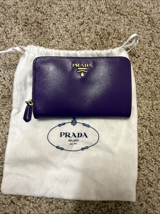 Prada Handbags - Prada Purple Saffiano Zip-Around Wallet with Gold Logo